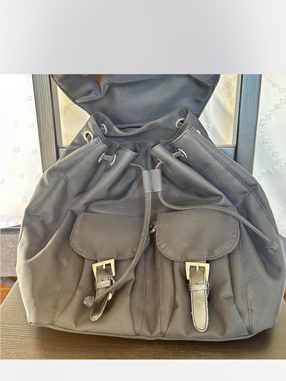 Prada Black Nylon Drawstring Backpack with Front Pockets - Picture 4 of 6